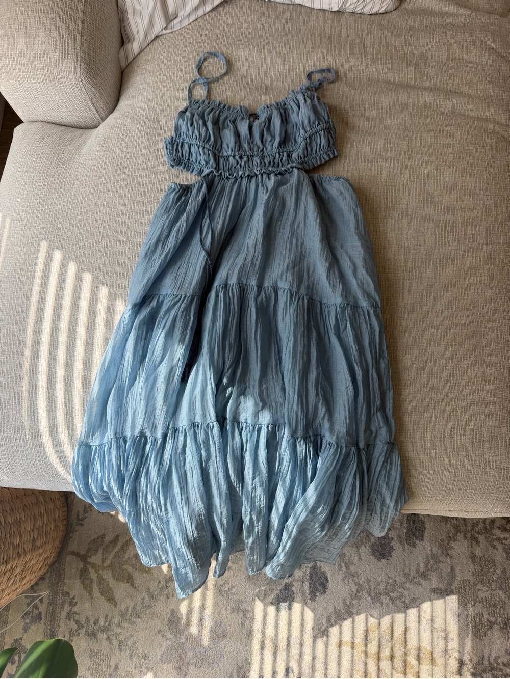 Blue Ruffled Tiered Sundress - Smocked Bodice